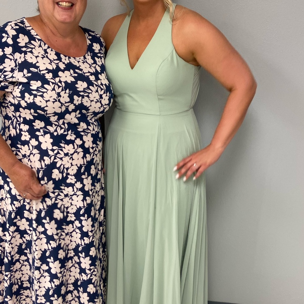 Azazie, bridesmaid dress style Amalfi, color is dusty sage. Worn once.